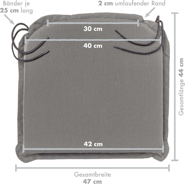 Traumnacht Komfort 4er Set Stuhlkissen/Sitzkissen Outdoor taupe, Bezug abnehmbar, mit Eckbändern, 44