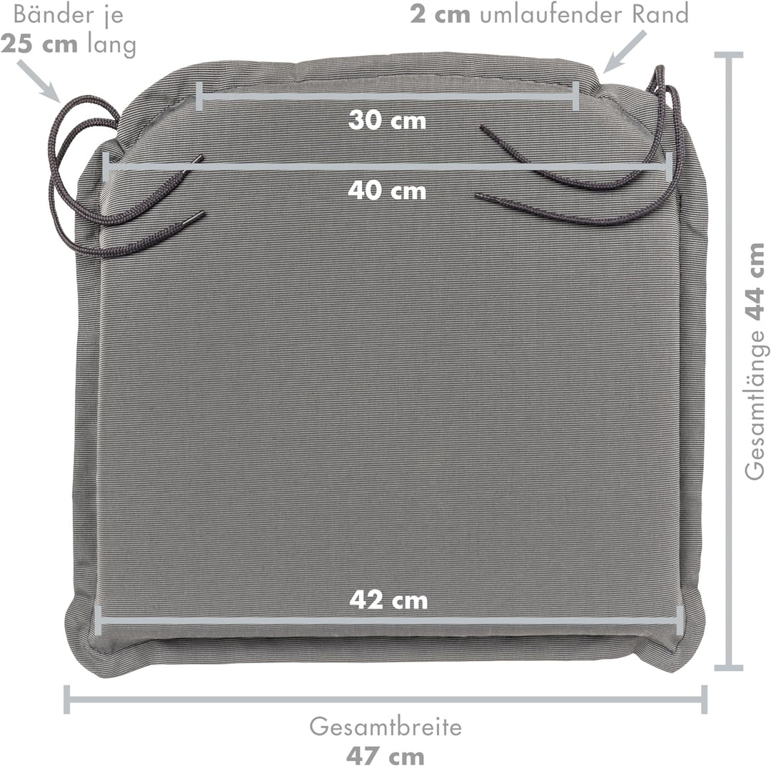 Traumnacht Komfort 4er Set Stuhlkissen/Sitzkissen Outdoor anthratzit, Bezug abnehmbar, mit Eckbänder