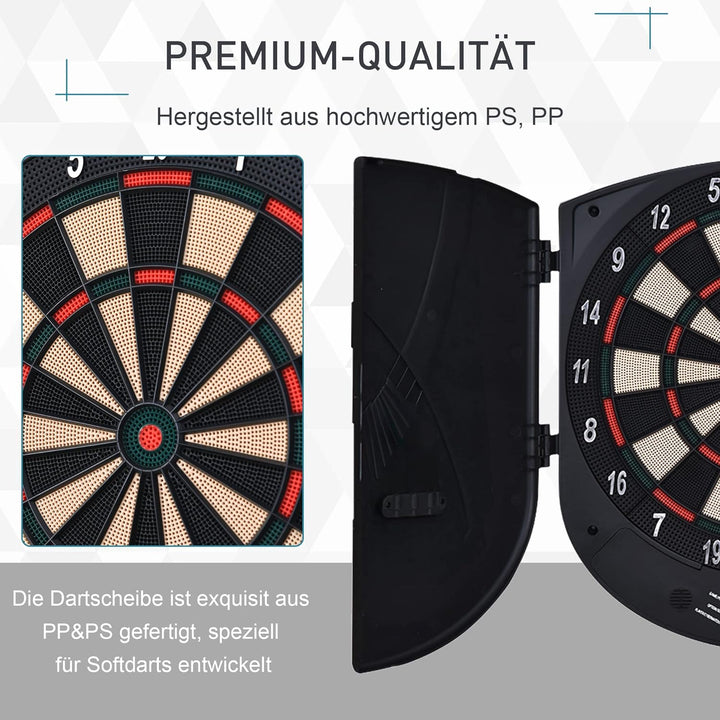 HOMCOM Elektronische Dartscheibe mit Tür Soundeffekte Dartboard Dart-Set mit automatische Wertung 6