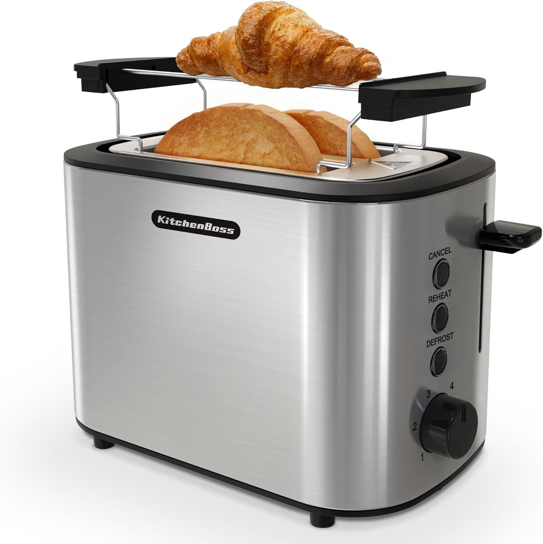 KitchenBoss Toaster 2 Scheiben:Toaster mit Brötchenaufsatz und Krümelschublade, 6 Bräunungsstufen, T