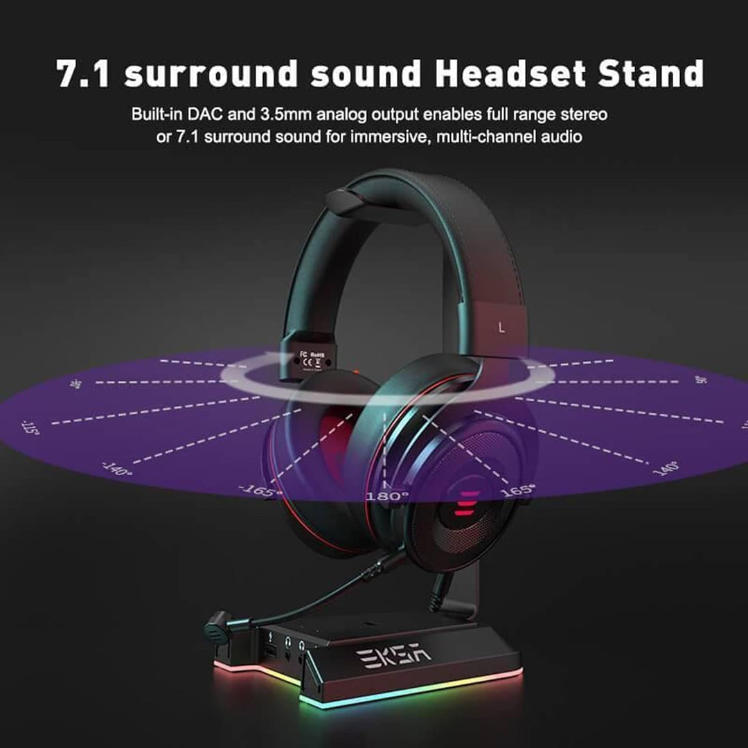EKSA W1 Gaming Headset Ständer, Aluminium RGB Kopfhörer Halterung mit 7,1 Surround Sound, 2 USB Ansc