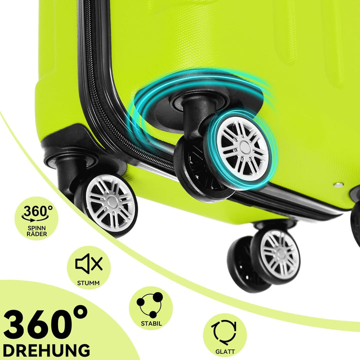 BEIBYE Hartschalen-Koffer Trolley Rollkoffer Reisekoffer Handgepäck 4 Rollen (M-L-XL-Set) (Gruen, Se
