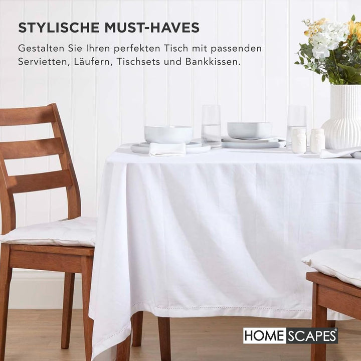 HOMESCAPES 4er Set Stuhlkissen 40 x 40 cm, weiss, Sitzkissen mit Bändern und Knopfverschluss, einfar