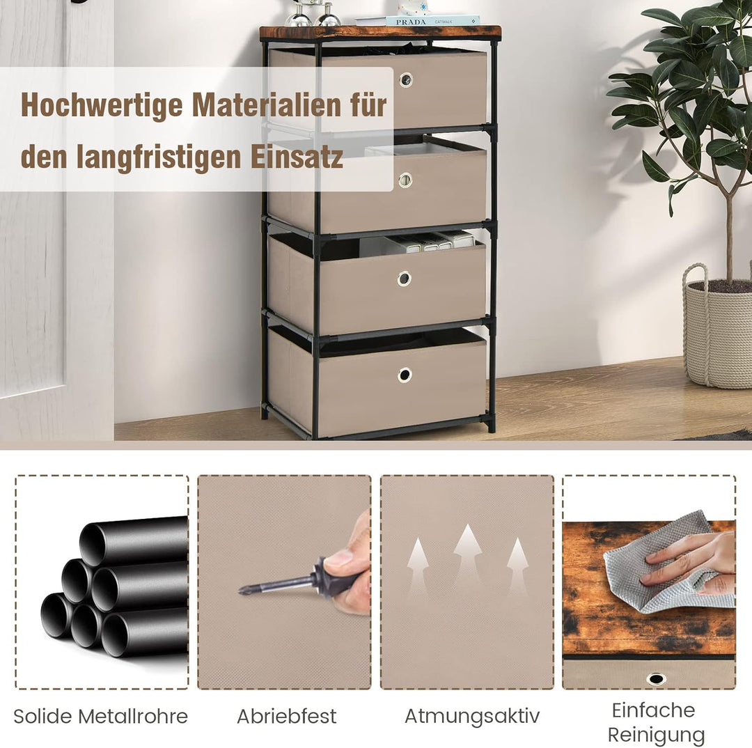 COSTWAY Nachttisch mit Stoffschubladen, Beistelltisch mit Metallrahmen, Aufbewahrungsschrank Stoffko