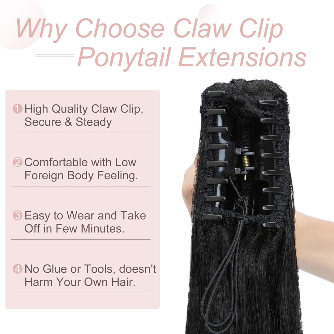 Silk-co Haarteile Echthaar Ponytail Extension Clip in Pferdeschwanz Extensions Echthaar Glatt Zopf H