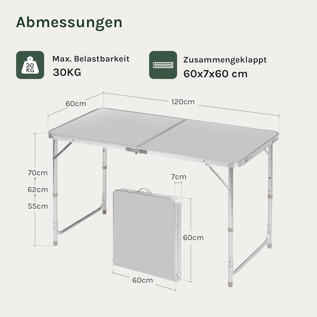 WOLTU Campingtisch Klapptisch Gartentisch Arbeitstisch Balkontisch höhenverstellbar Aluminium MDF Si