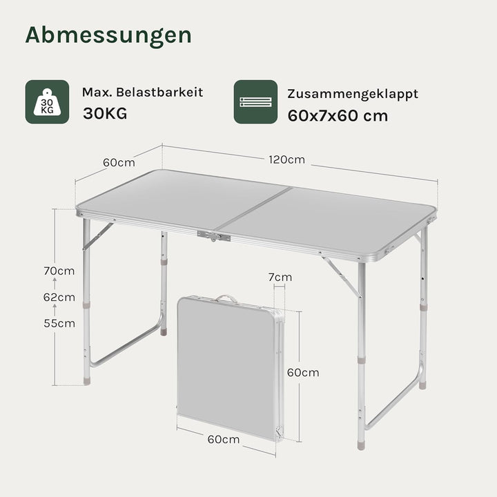 WOLTU Campingtisch Klapptisch Gartentisch Arbeitstisch Balkontisch höhenverstellbar Aluminium MDF Si
