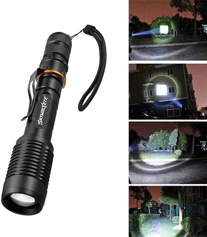 VISVIC LED Taschenlampe mit 8 Pack Akku und 1 Pack 4-Slot USB Ladegerät 2000 Lumen Wasserdicht Zooma