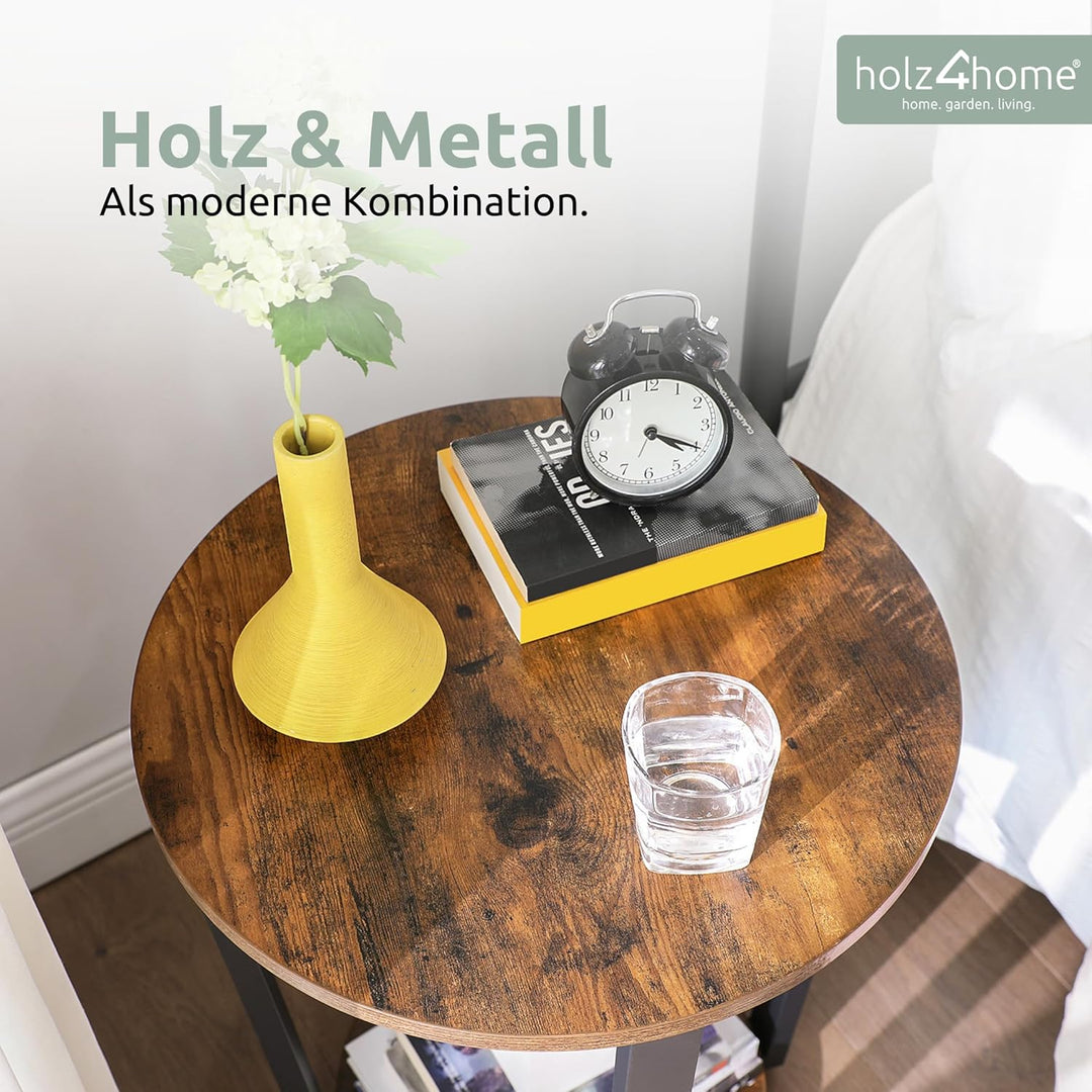 holz4home® Beistelltisch Lorie runder Wohnzimmertisch | mit Ablage 50x57 cm | einfache Montage | Ind