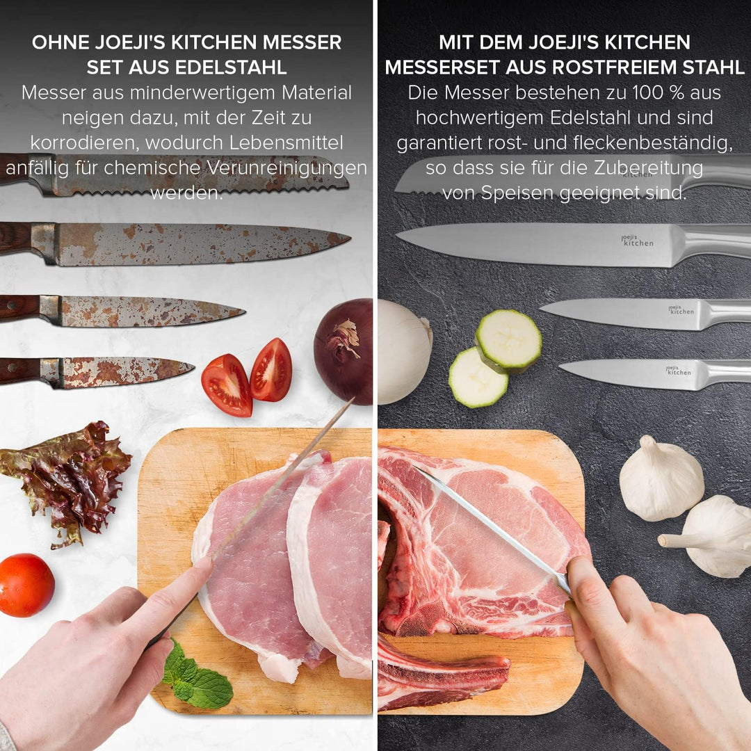 Joeji's Kitchen 5-in-1 Messerset aus Edelstahl - Scharfe Küchenmesser Set mit Brotmesser Kochmesser