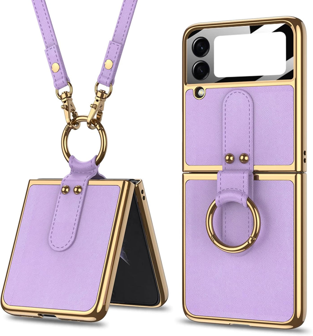 COQUE Hülle für Galaxy Z Flip 3 5G Hülle, Ultra Slim Shell Film Integrierte Hülle mit Schultergurt &