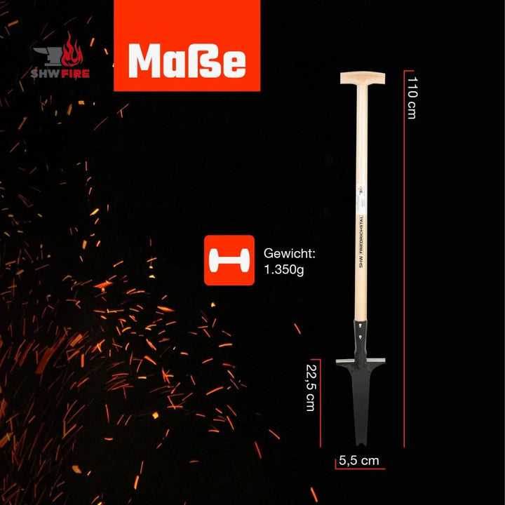 SHW-FIRE Profi-Unkrautstecher mit 105cm Eschenholzstiel - Handgeschmiedet mit praktischem Tritt