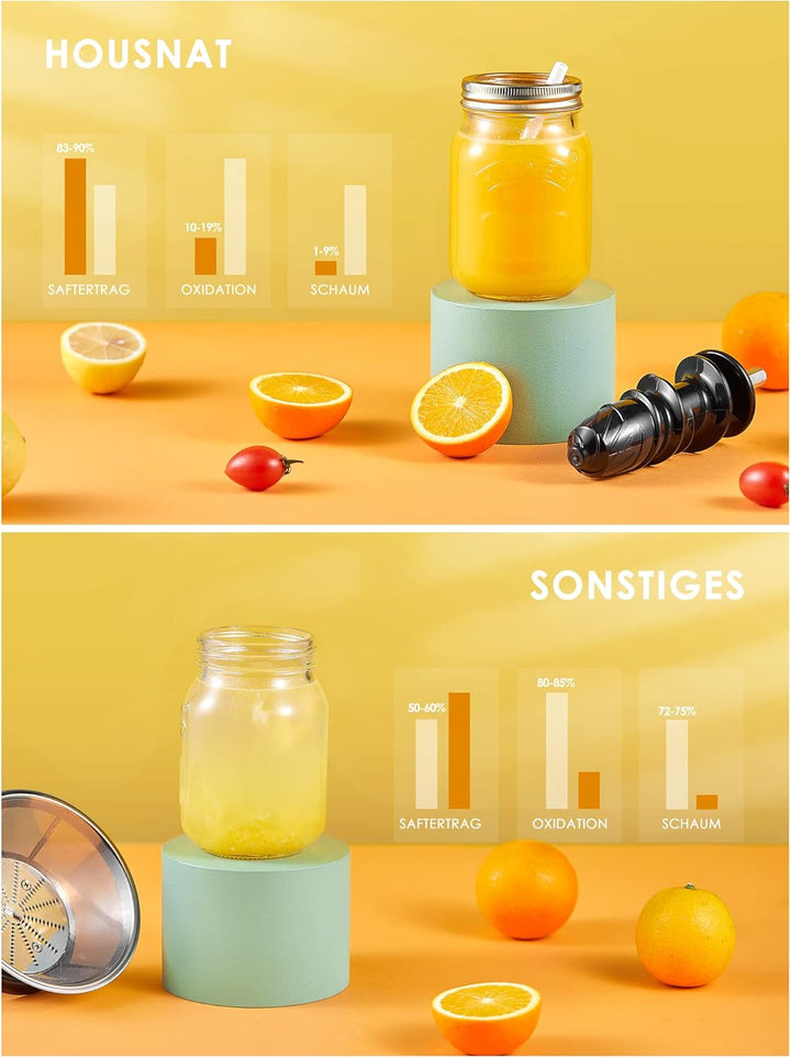 Slow Juicer Entsafter, HOUSNAT Entsafter GemĂŒse und Obst, Profi Entsafter mit Ruhigem Motor âUmkehrf
