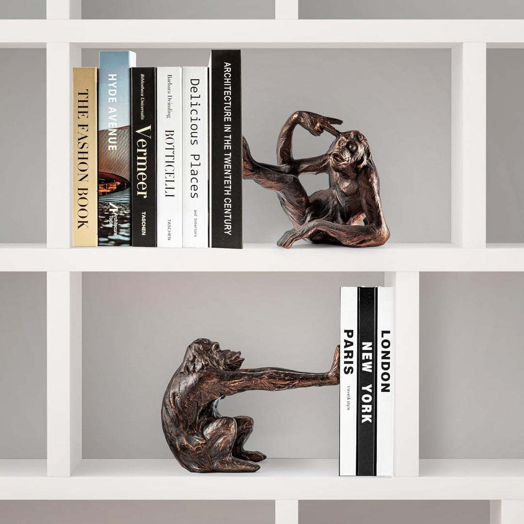 Buchstützen Affen | dekorative Affen Buchstütze aus Kunststein (Polyresin) | Bookend ist 2,5 KG schw