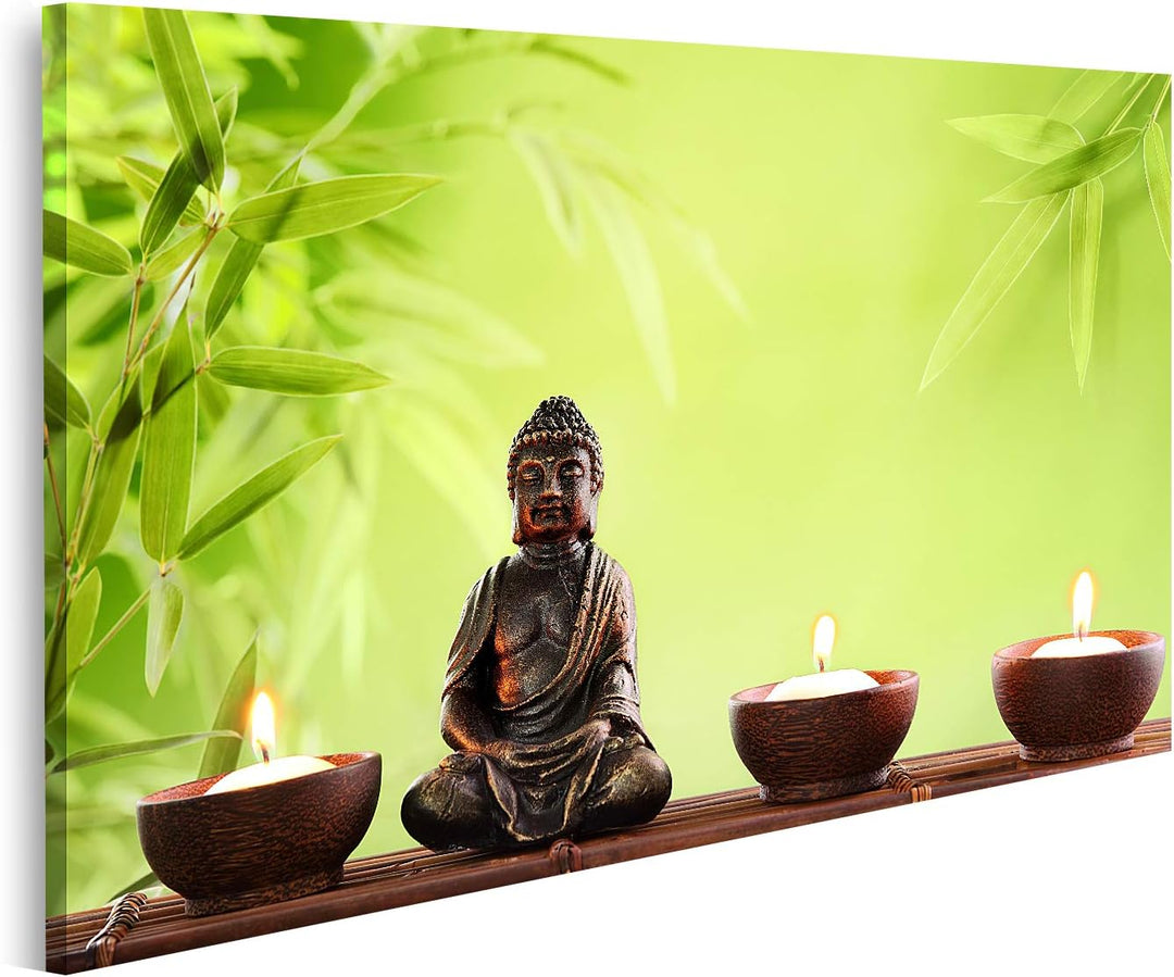 islandburner Bild auf Leinwand Buddha In Meditation Bilder Wandbilder Poster Leinwand 100x57cm, Lein
