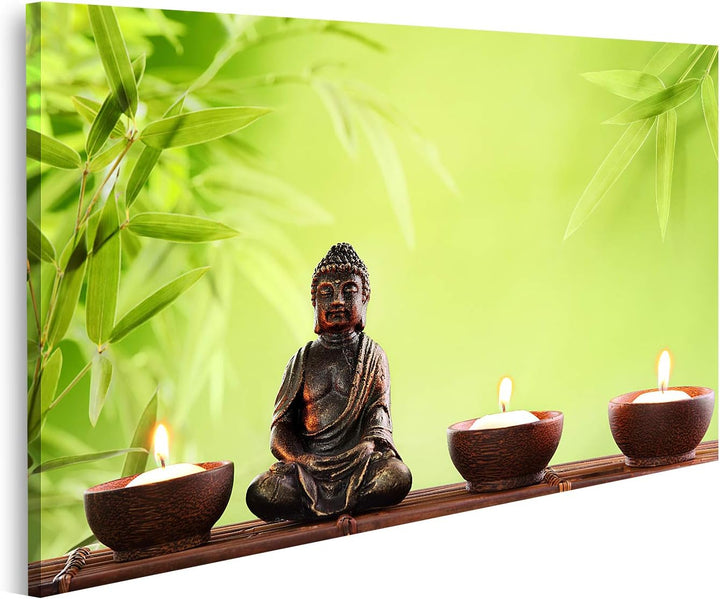 islandburner Bild auf Leinwand Buddha In Meditation Bilder Wandbilder Poster Leinwand 100x57cm, Lein