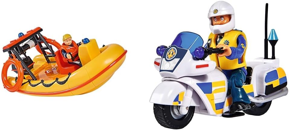 Simba 109251047 - Feuerwehrmann Sam Neptune Boot & 109251092 - Feuerwehrmann Sam Polizei Motorrad, m