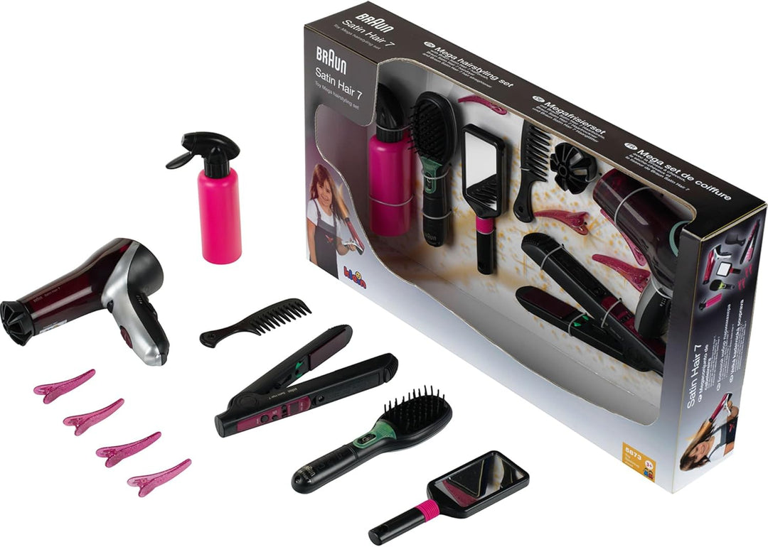 Theo Klein 5885 Klein 5873 Braun Satin Hair 7 Mega Set I Mit Haarglätter, Bürste und vielem mehr I B