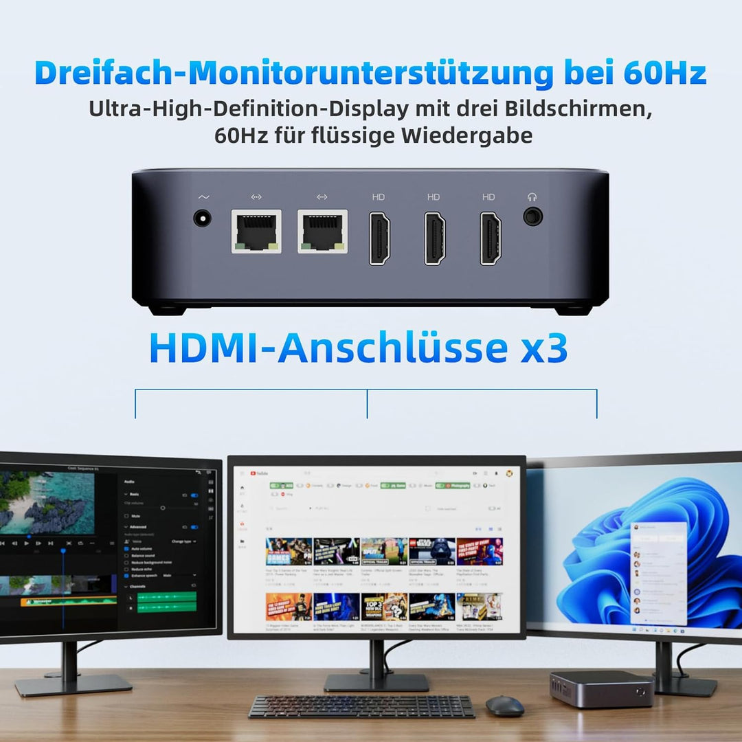 DreamQuest Mini PC Windows 11 Pro vorinstalliert 16GB DDR4 RAM 512GB M.2 SSD, Intel 12.Gen N95(bis z