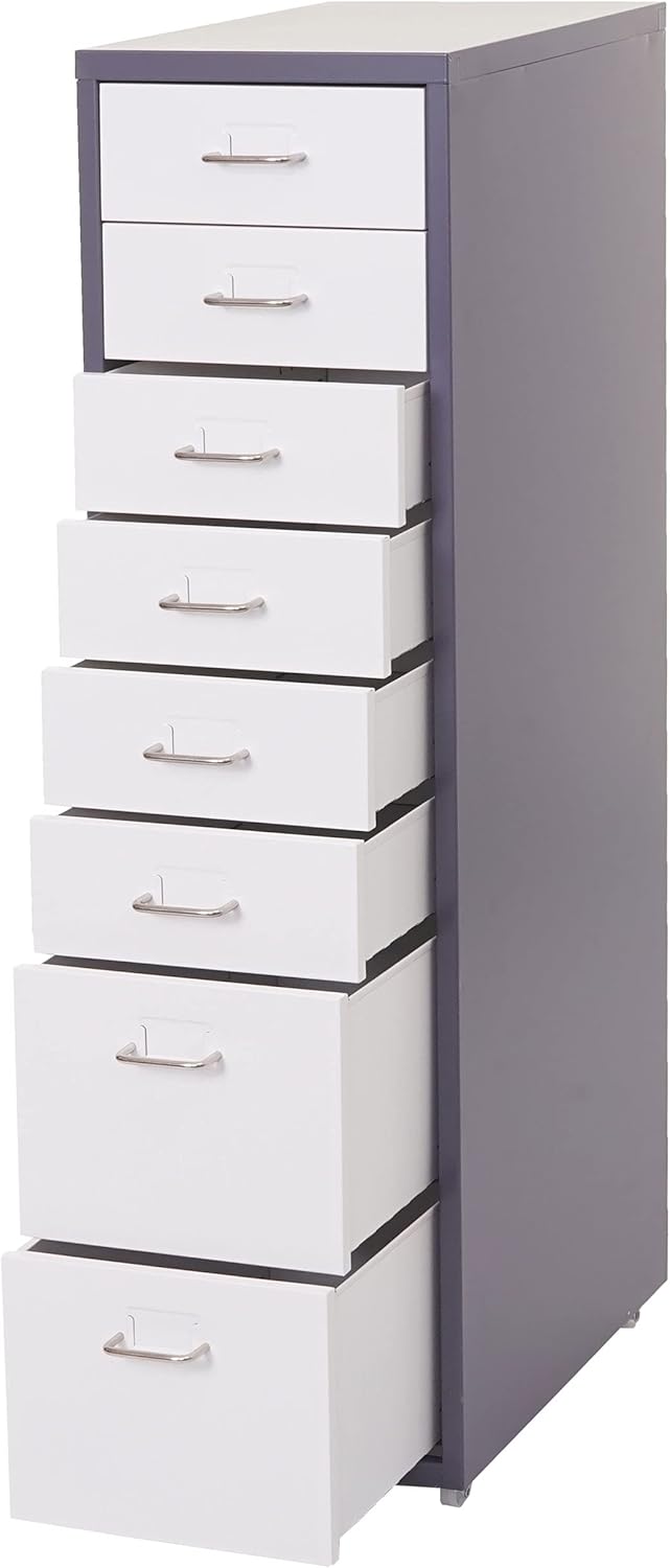 Mendler Rollcontainer Boston T851, Schubladenschrank Stahlschrank, 110x28x41cm 8 Schubladen - dunkel