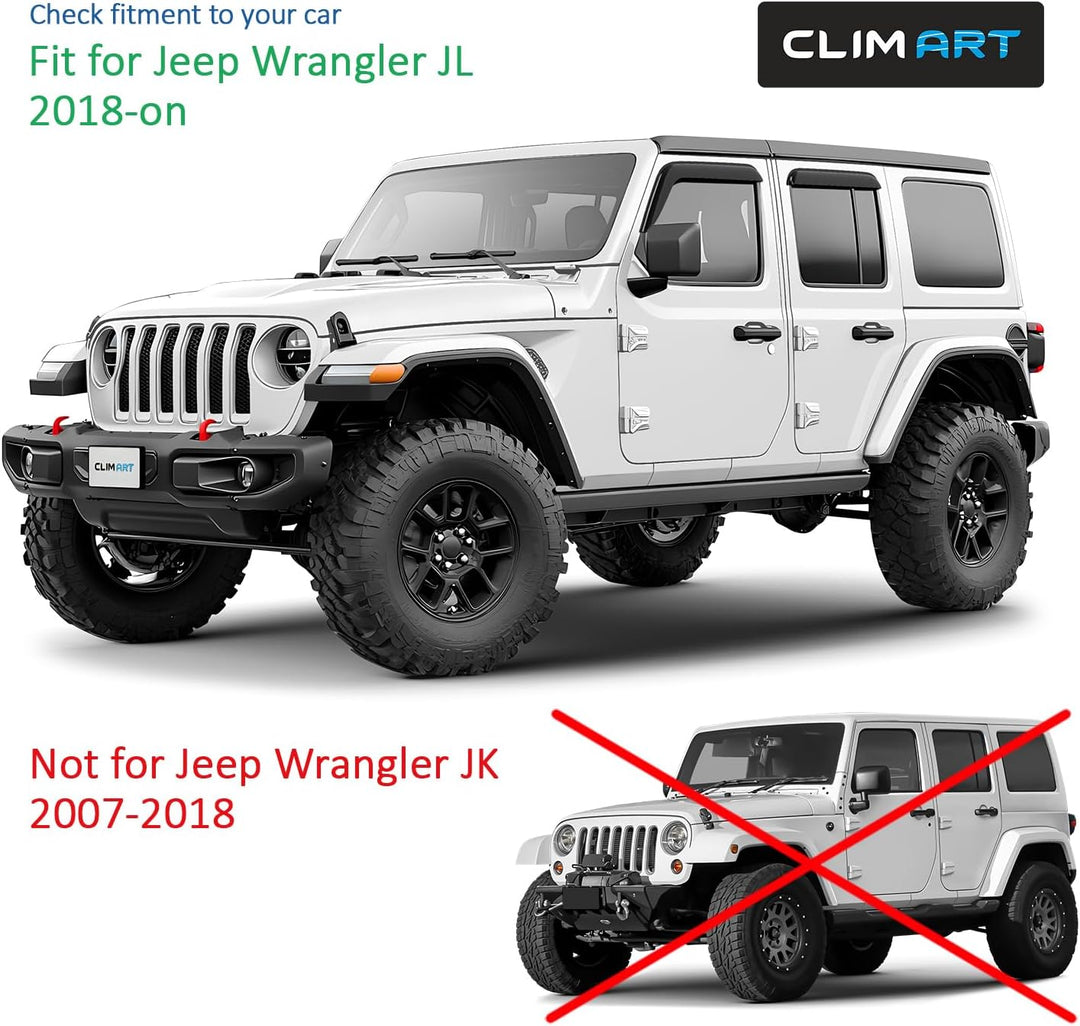 CLIM ART Windabweiser für/kompatible mit Jeep Wrangler 2018-2024 SUV, Autofenster Regenschutz, Regen
