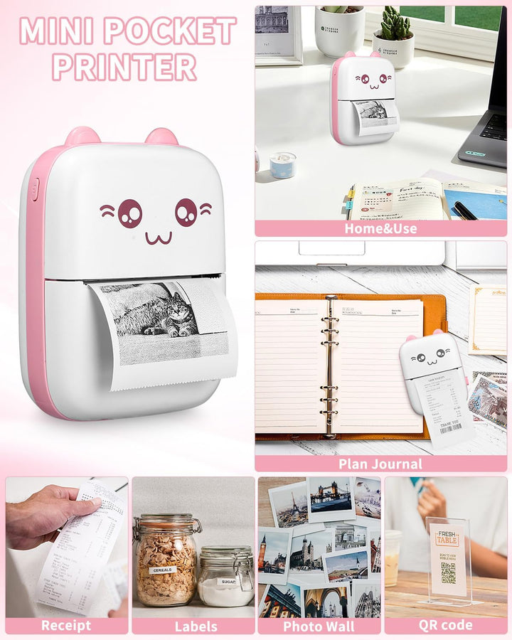 Zounin Mini Drucker, Tragbarer Fotodrucker, Smartphone Bluetooth Drucker (PINK), PINK