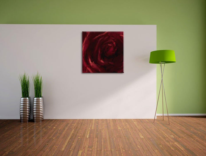 Rote Rose Pinsel Effekt, Format: 70x70 auf Leinwand, XXL riesige Bilder fertig gerahmt mit Keilrahme