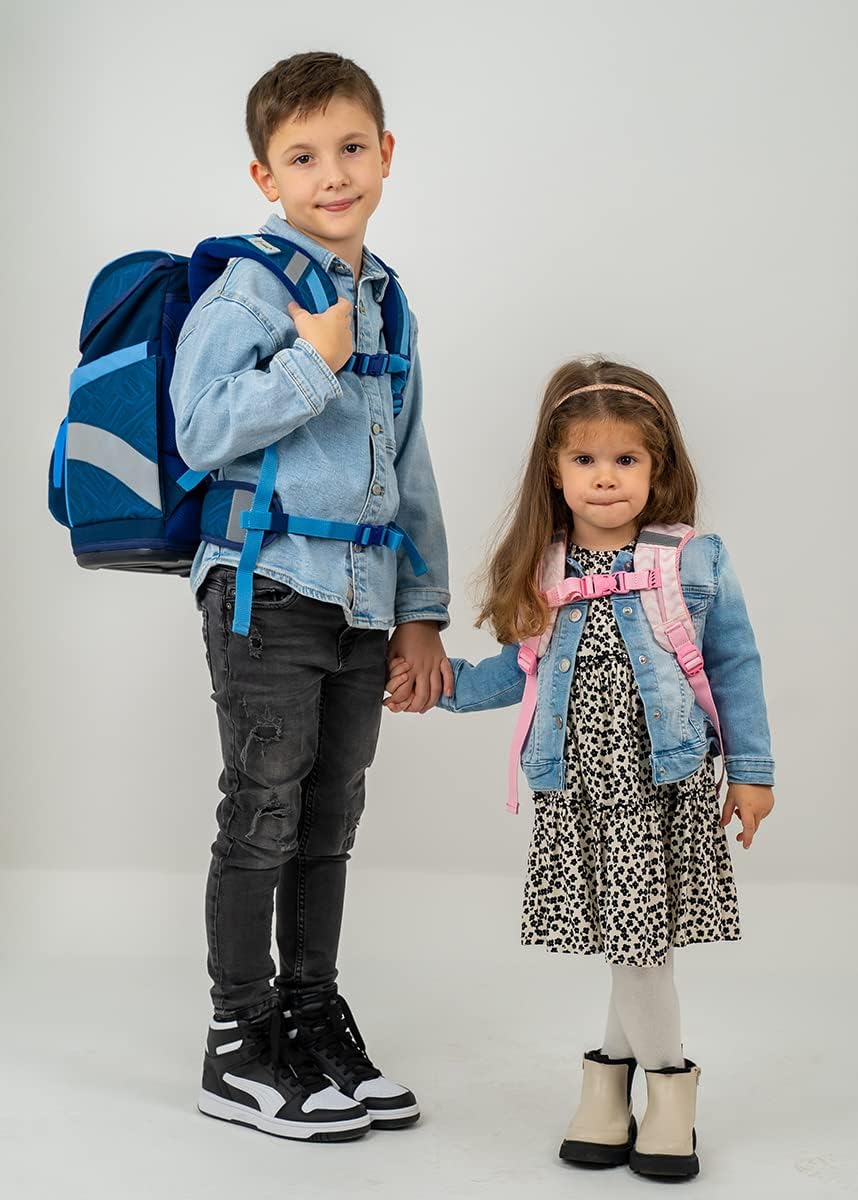 Belmil ergonomischer Schulrucksack Schulranzen Set 5-teilig mit Patch Set, Brustgurt, Hüftgurt, Magn