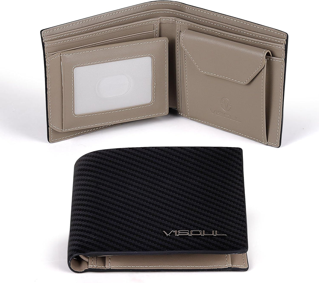 VISOUL Leder Geldbörse Herren mit ID-Fenster/Münzfach & RFID Schutz I Echtleder Geldbeutel für Männe