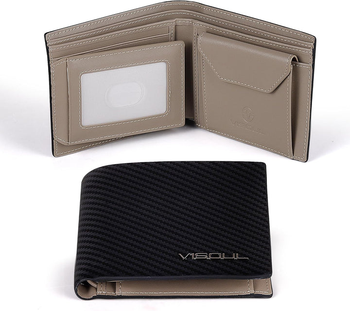 VISOUL Leder Geldbörse Herren mit ID-Fenster/Münzfach & RFID Schutz I Echtleder Geldbeutel für Männe