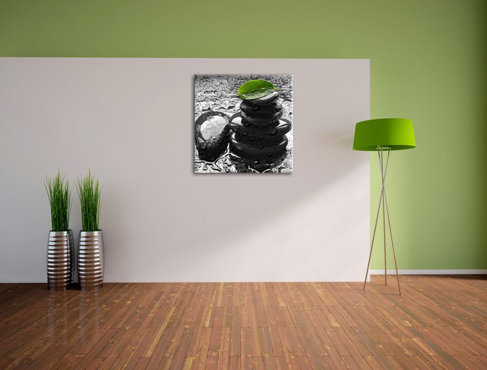 Pixxprint Zensteinturm im Regen als Leinwandbild/Grösse: 70x70 cm/Wandbild/Kunstdruck/fertig bespann