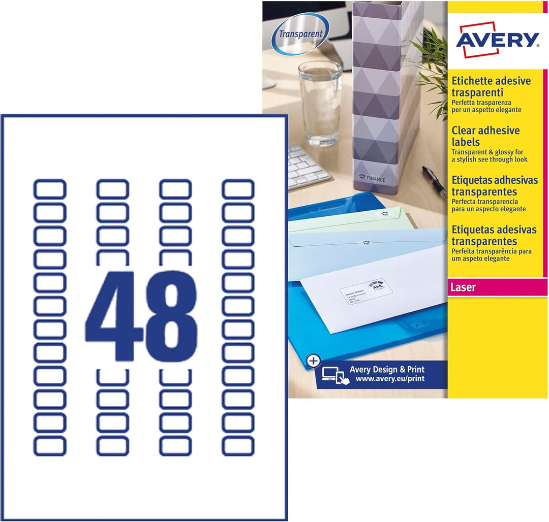 Avery L7553-25 Adressetiketten 48 pro Blatt 22 x 12,7 mm 1200 Stück transparent