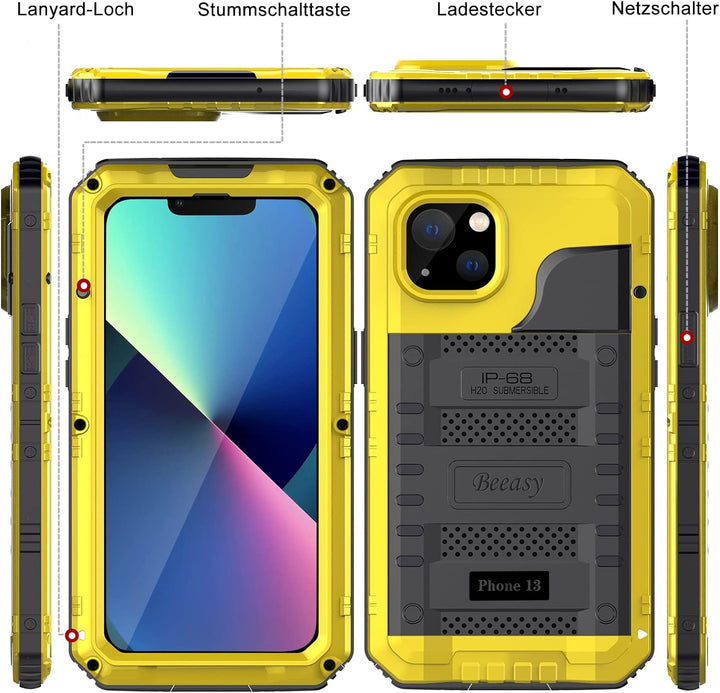 Beeasy für iPhone 13 Wasserdicht Outdoor Hülle (6,1"), Stossfest Panzerhülle Militär 360 Grad Schutz