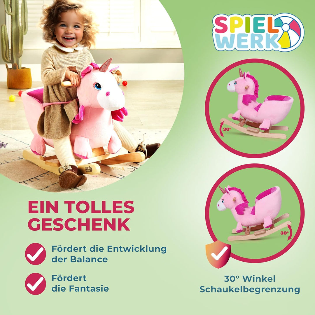 Deuba® Schaukeleinhorn Schaukeltier Plüsch Schaukel Wippe Pferd Einhorn Kinder Baby Spielzeug Sound-