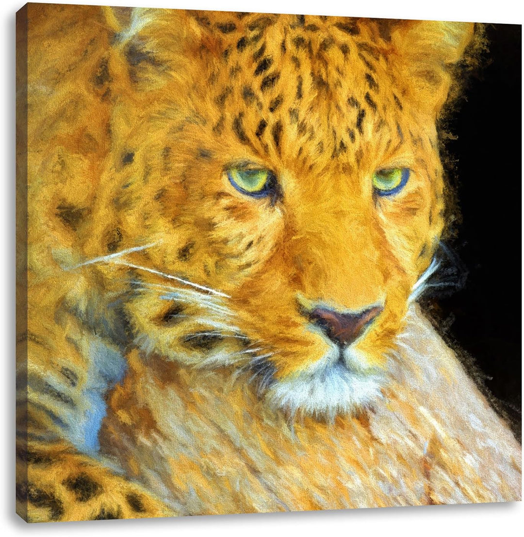 ruhender Leopard, Format: 70x70 auf Leinwand, XXL riesige Bilder fertig gerahmt mit Keilrahmen, Kuns