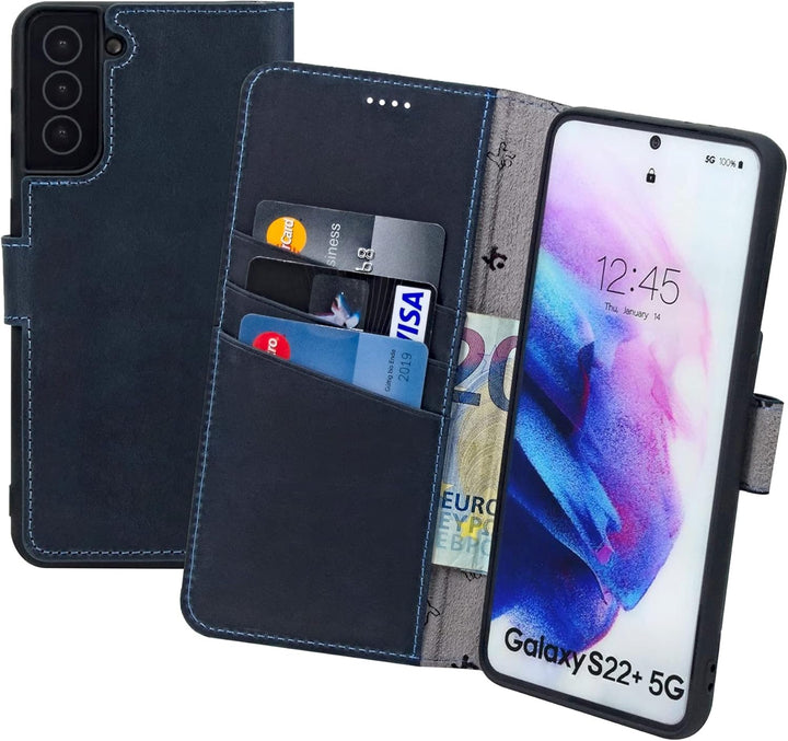 Suncase Book-Style Hülle kompatibel mit Samsung Galaxy S22 Plus 5G Leder Tasche (Slim-Fit) Lederhüll
