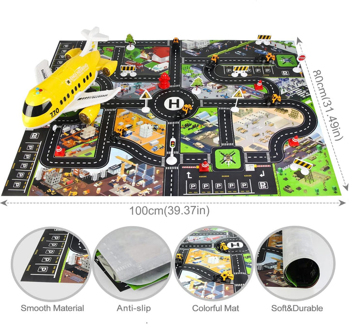 Coolplay Flugzeug mit Auto Baufahrzeuge für Kinder, Transporter Spielzeugautos Geschenk Flugzeug Spi