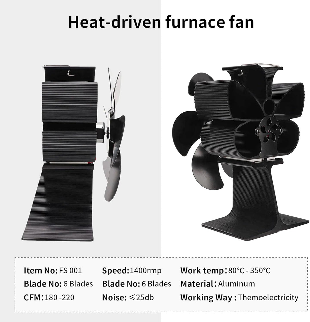 WuYan Ofenventilator,Kaminbesteck mit 6 BlĂ€ttern,ohne Strom Umweltfreundlich fĂŒr Kaminofen Holzbrenn