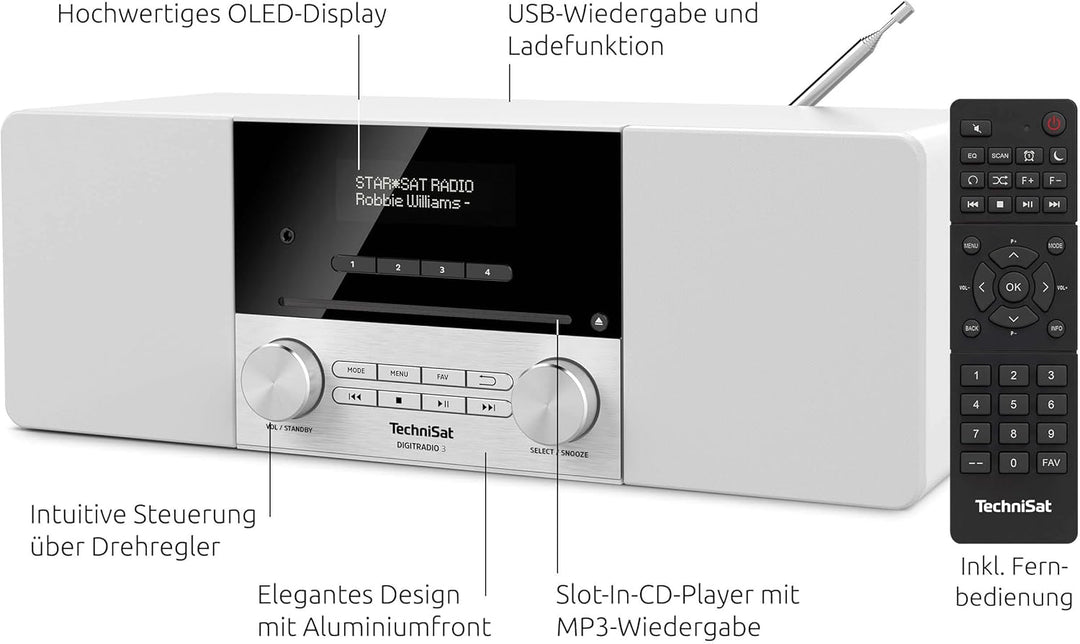 TechniSat DIGITRADIO 3 - Stereo DAB Radio Kompaktanlage (DAB+, UKW, CD-Player, Bluetooth, USB, Kopfh