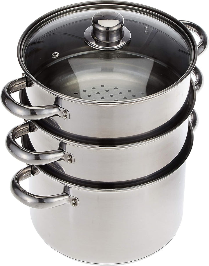 KitchenCraft 3 Kochtopf Set, Dampfgarer/Suppentopf Steamer 3-stufig, Induktionssicher, Edelstahl, in