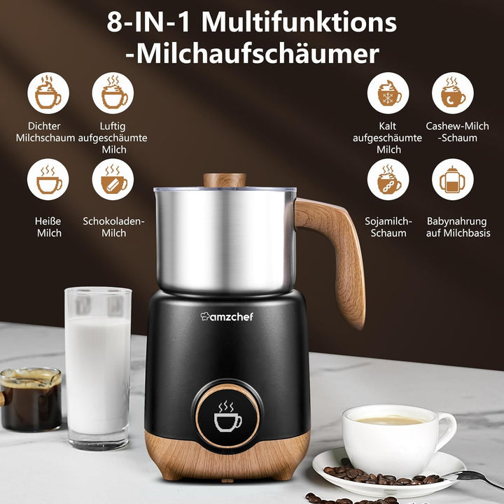 AMZCHEF 8-IN-1 Automatischer Milchaufschäumer 550 Watt,600ml Multifunktionaler Geteilter Milchaufsch