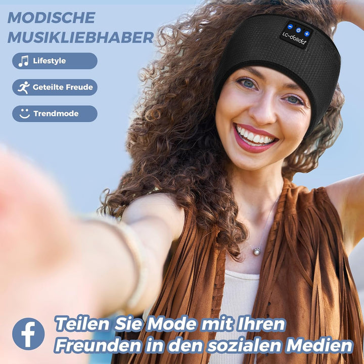 LC-dolida Schlafkopfhörer Bluetooth 5.4, Schlaf Stirnband Kopfhörer Headband Schlafmaske, Sportskopf