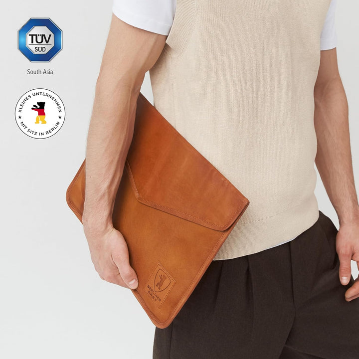 Berliner Bags Vintage Laptoptasche aus Leder, 15,6 Zoll Notebook Schutzhülle Computer Sleeve - Braun