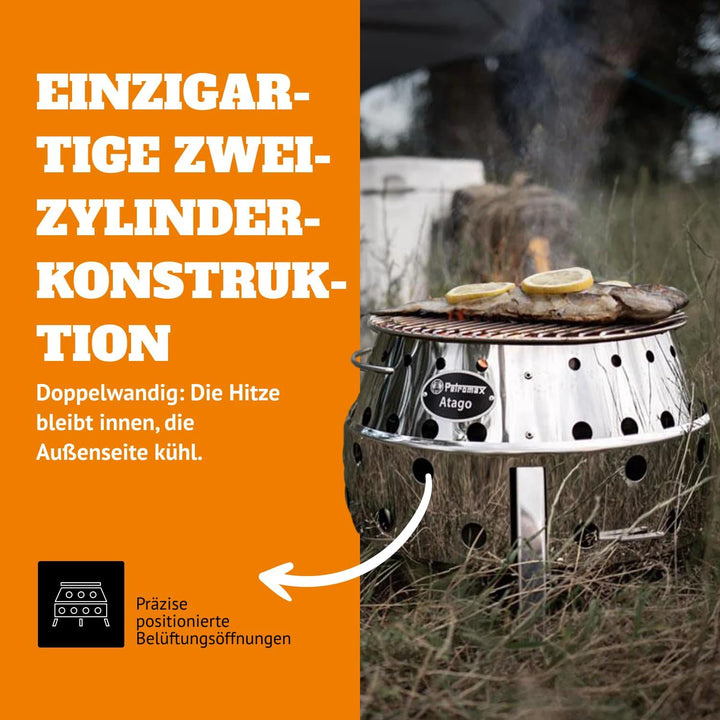 Petromax Atago | Grill, Herd & Feuerschale in einem | raucharm | Edelstahl | kippsicher | platzspare