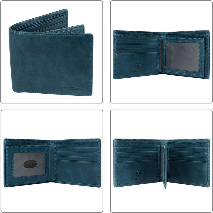 VISOUL Leder Geldbörse Herren mit ID-Fenster & RFID Schutz I Echtleder Geldbeutel für Männer I Porte