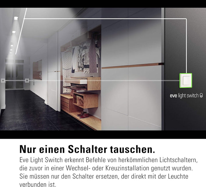 Eve Light Switch – Smarter Lichtschalter, Einfach-, Wechsel- & Kreuzschaltung, kompatibel mit Mehrfa