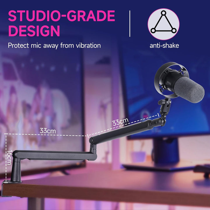 FIFINE Mikrofon Arm, flach einstellbarer Stangen Mikrofon Ständer mit Mikrofonclip, Schraubenadapter