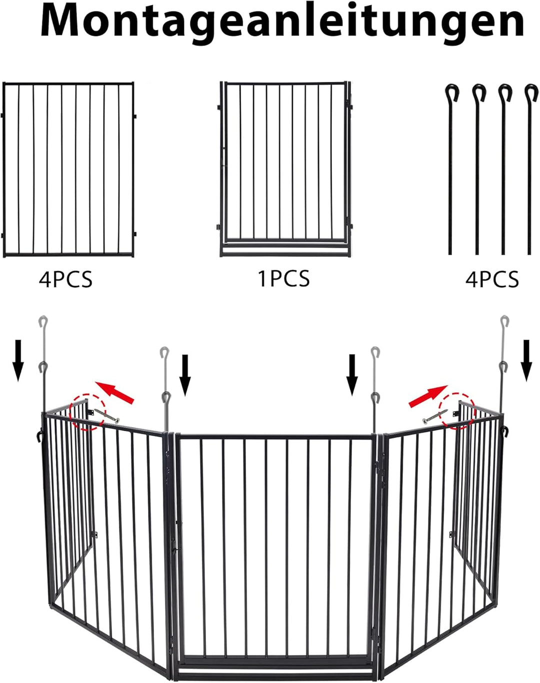 LZQ Kaminschutzgitter mit Tür Schwarz Ofenschutzgitter 5-teilig Gesamtlänge 305 cm Türschutzgitter F