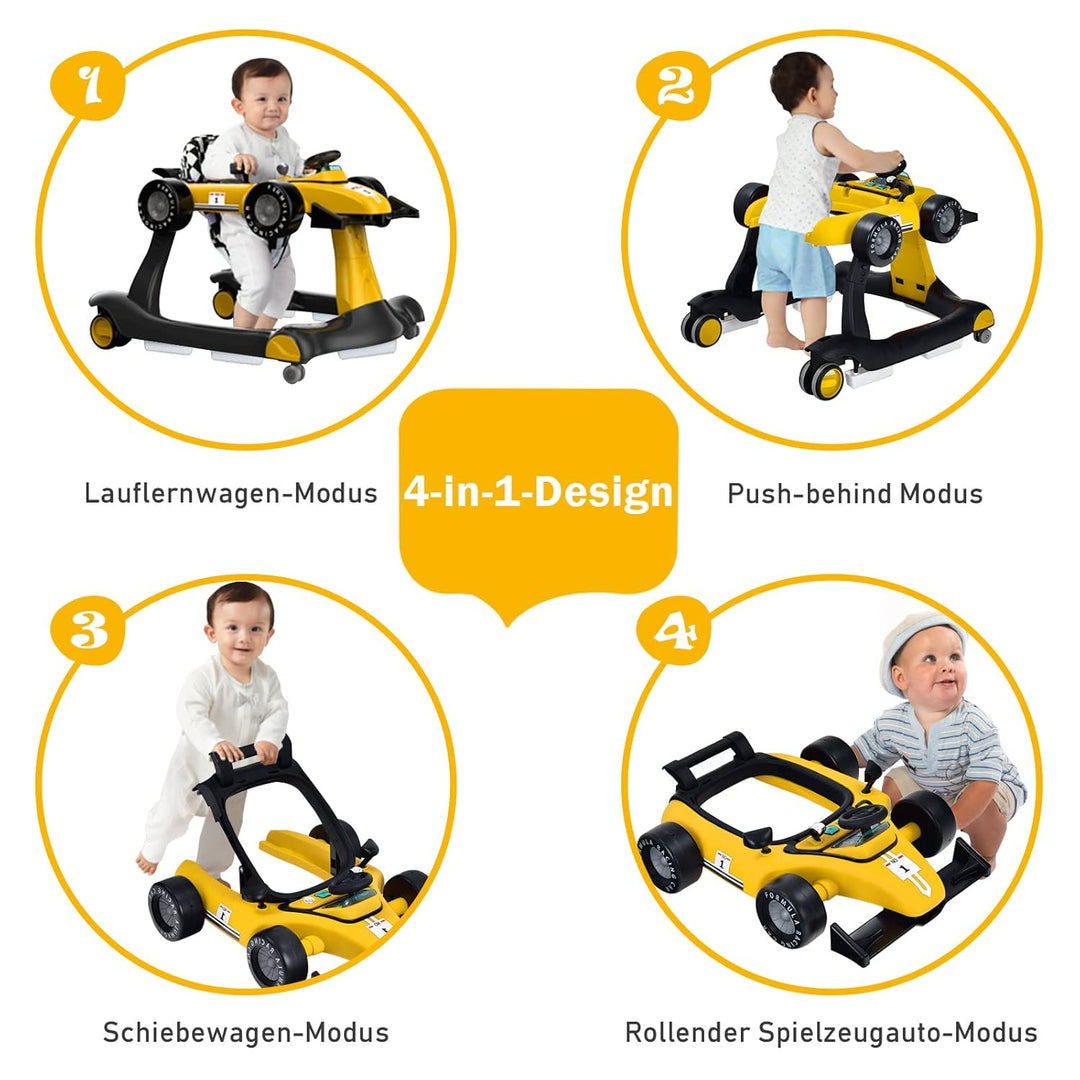 COSTWAY 4 in 1 Lauflernhilfe, Lauflernwagen klappbar mit einstellbarer Höhe & Geschwindigkeit, Baby