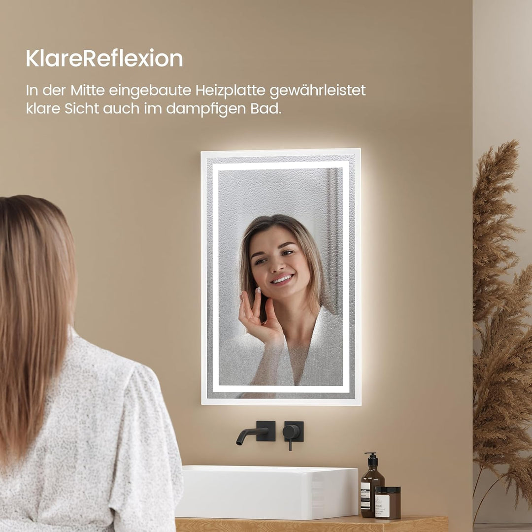 EMKE Badspiegel mit Beleuchtung 40x60cm LED Badspiegel Antibeschlag Kaltweiss Warmweiss Lichtspiegel